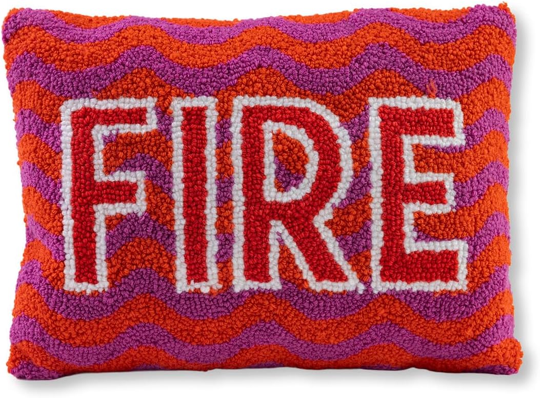 FURBISH Hook Decorative Throw Pillow - Fire - 12"x16" - Small Embroidered Designer Pillow for Living Room, Couch, Sofa, Chair & Bed - Eclectic Home Decor