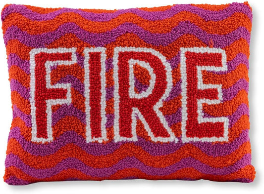 FURBISH Hook Decorative Throw Pillow - Fire - 12"x16" - Small Embroidered Designer Pillow for Living Room, Couch, Sofa, Chair & Bed - Eclectic Home Decor