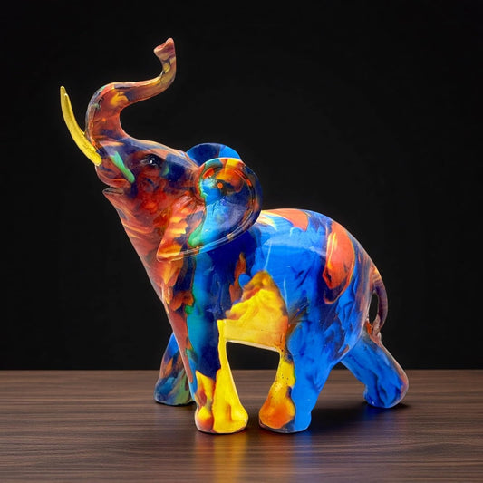 Colorful Elephant Statue Sculpture Figurine for Home, Office, Living Room, Desktop Decoration, Garden Outdoor Decor (Small)
