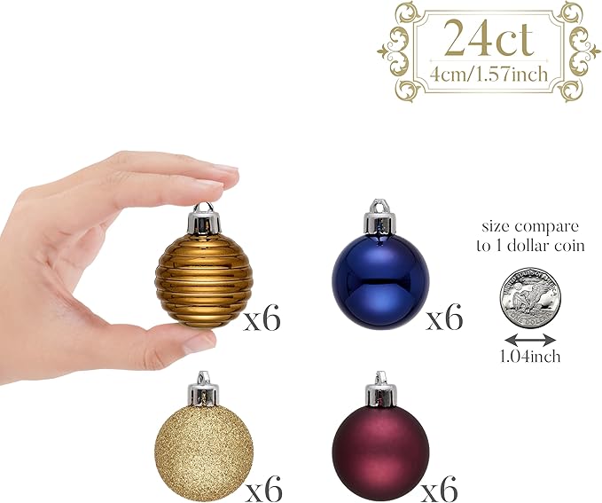 Valery Madelyn 1.57 Inches Small Christmas Tree Decorations Ornament Set for Fall Halloween, 24ct Bronze Copper Purple Shatterproof Hanging Ball Ornaments Holiday Party Decor