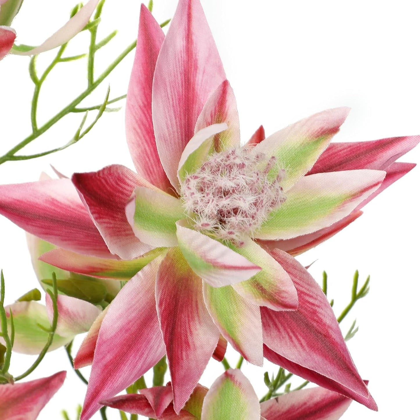 Hollyone 3Pcs Pink Artificial Flowers Silk 26.3" Fake Protea Flower with Long Stem Faux Flowers Arrangement Branch with 6 Heads for DIY Wedding Party Centerpiece Floral Bouquets Table Home Decor