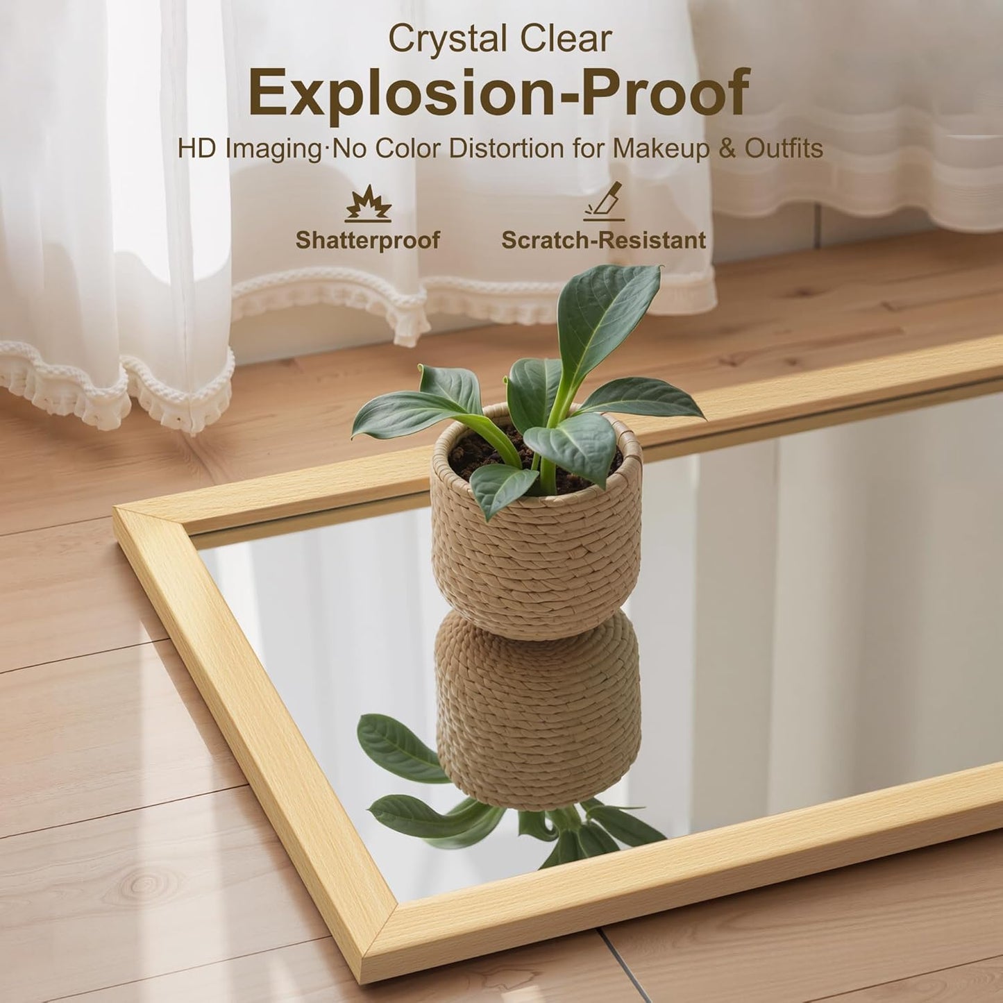 Delma Wall Full Length Mirror, Standing Mirror Full Body, Large Floor for Wall Door Bedroom Bathroom Living Room with Wooden Frame(with Stand,56x20)