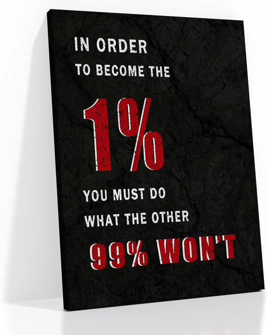 Become The 1% Inspirational Canvas Wall Art Office Decor Painting Poster Motivational Quotes Positive Theme Picture Print Artwork for Living Room Gym Hallway School Stretched and Framed [30''Wx 40''H]