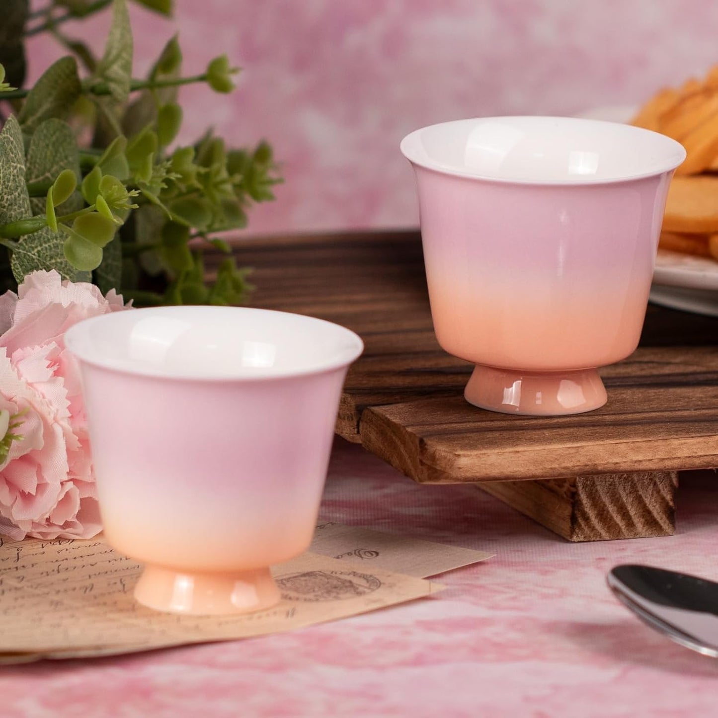 KAMMAK Ceramic Tea Cups Small, Cute Vintage Coffee Cup Set of 2, Porcelain Teacups Espresso Mug, 2.3oz Hand Painted Chinese Afternoon Tea Party Mugs, Birthday Gift for Women Men, Xingchun Flow