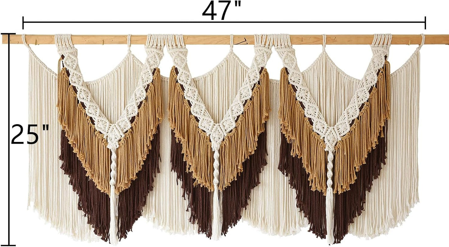 Macrame Wall Hanging Boho Wall Hanging Brown Dorm Wall Decor Craftsmanship Handmade Tassel Knotting Boho Fiber Art Home Room Decor 47" W x 25" L