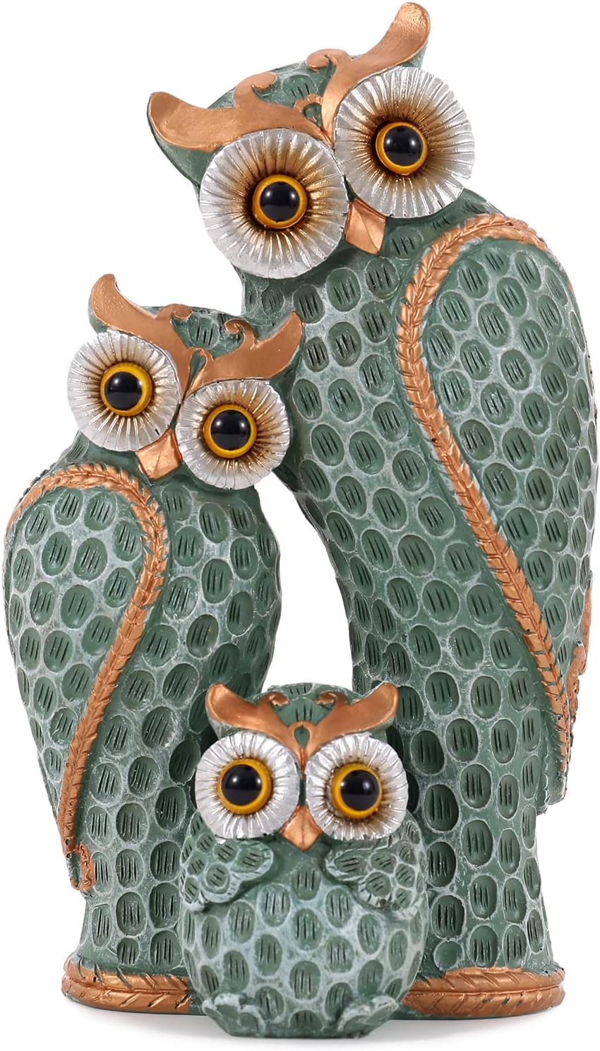 Cute Family of Three owl Figurines Owl Statues Home Décor for Shelf Gifts Decoration for Birds Lovers Home,Office, Bookself