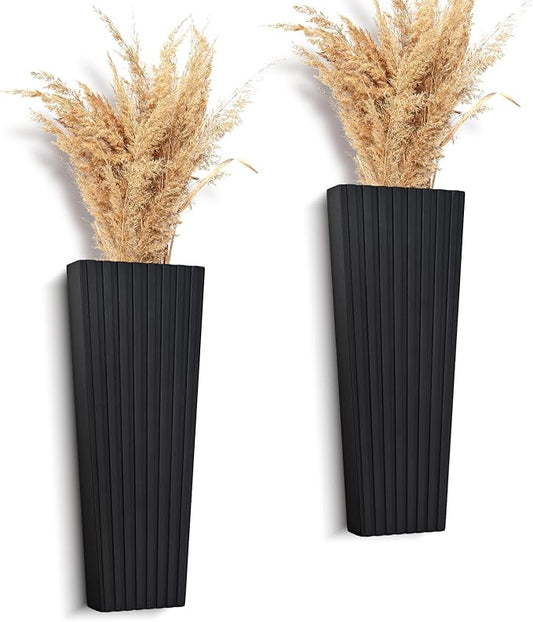 2PCS Wood Wall Planter for Indoor Plants, Wooden Hanging Planter for Dried Flowers and Artificial Greenery Plants,Modern Farmhouse Wood Wall Decor for Living Room,Bedroom,Bathroom(Black)