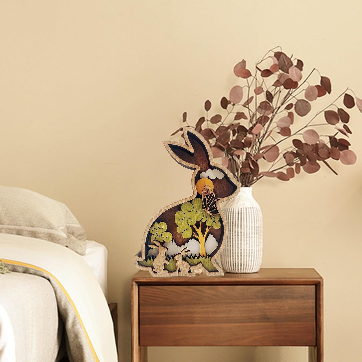 Forest AnimalDesk Art Decor Wooden Farmhouse Table Decoration, Cabin Decor Nursery Decor Mountain Decor for Bedroom Living Room (Rabbit)