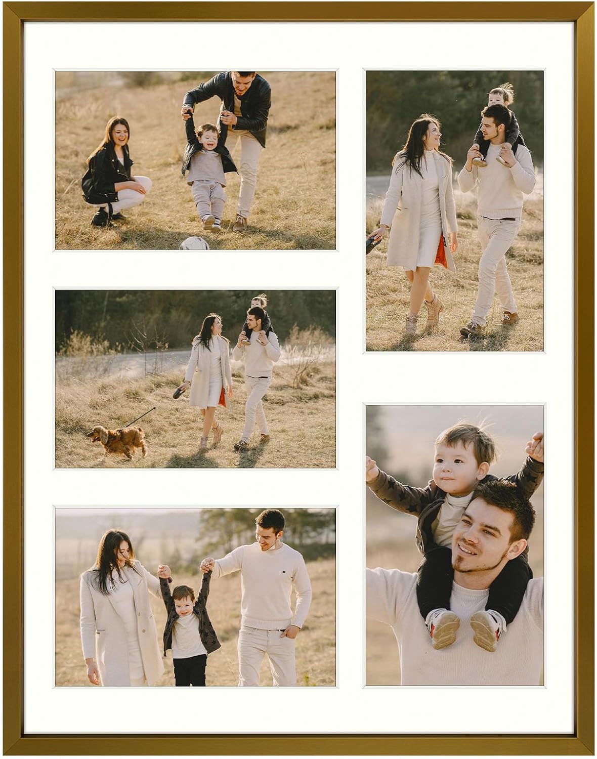 Frametory - 11x14 Aluminum Collage Picture Frame - Display 4x6 Pictures with 5 Openings Mat - Real Glass Front - Horizontal/Vertical Wall Mount - Bronze 1 Pack