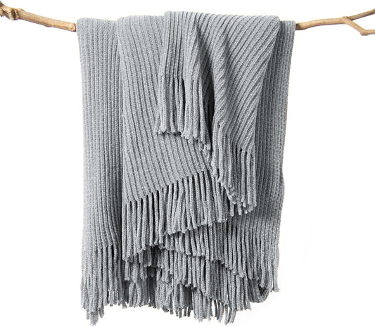 lifein Throw Blanket for Couch, Soft Boho Decor Bed Throw,Cozy Grey Knitted Chenille Small Farmhouse Lightweight Throw (Light Grey,50 * 60")