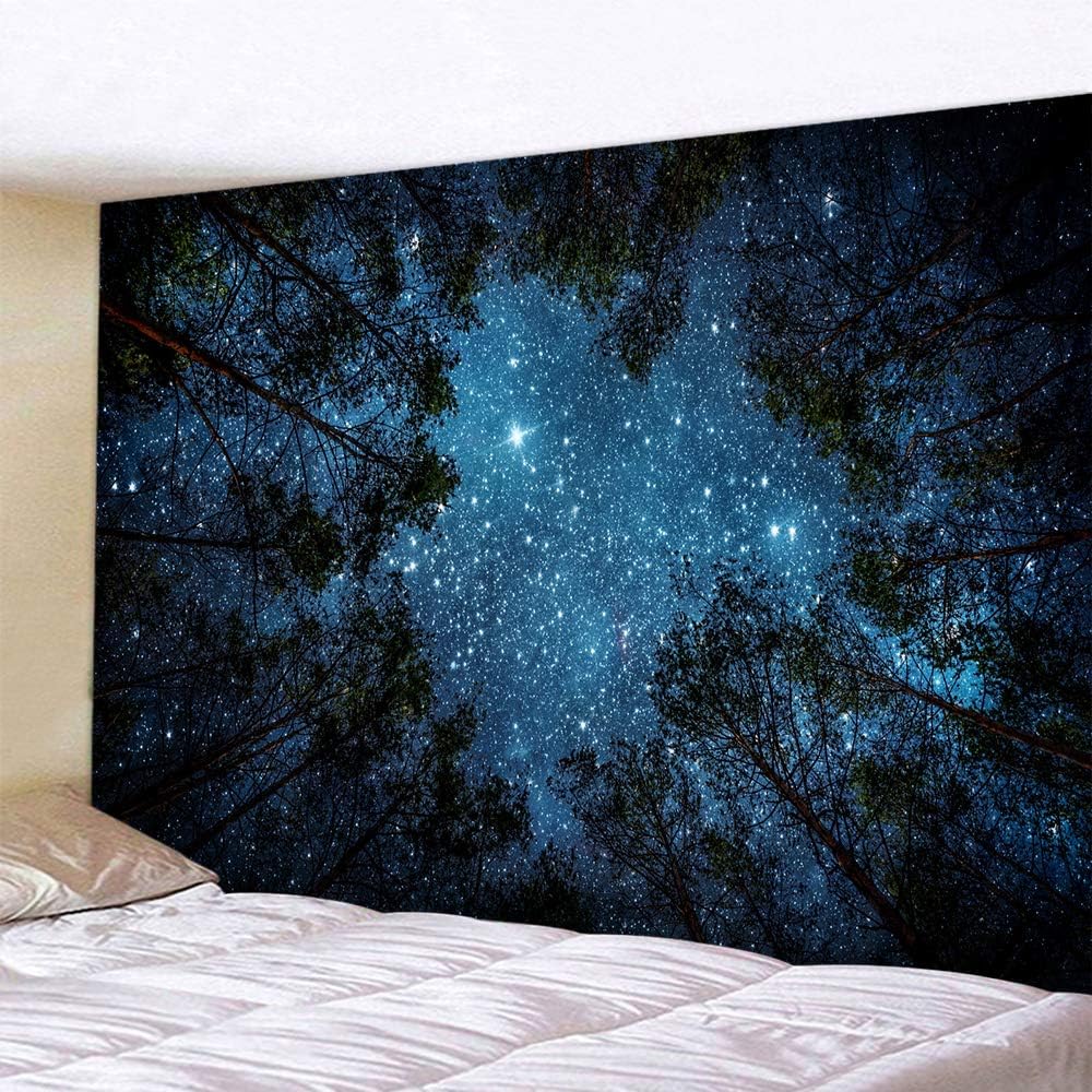 Llamazing Forest Tapestry Home Decor Landscape Living Room Bedroom Decoration Magic Tapestry Curtain (Looking Up at The Stars, 78''L×60''W)