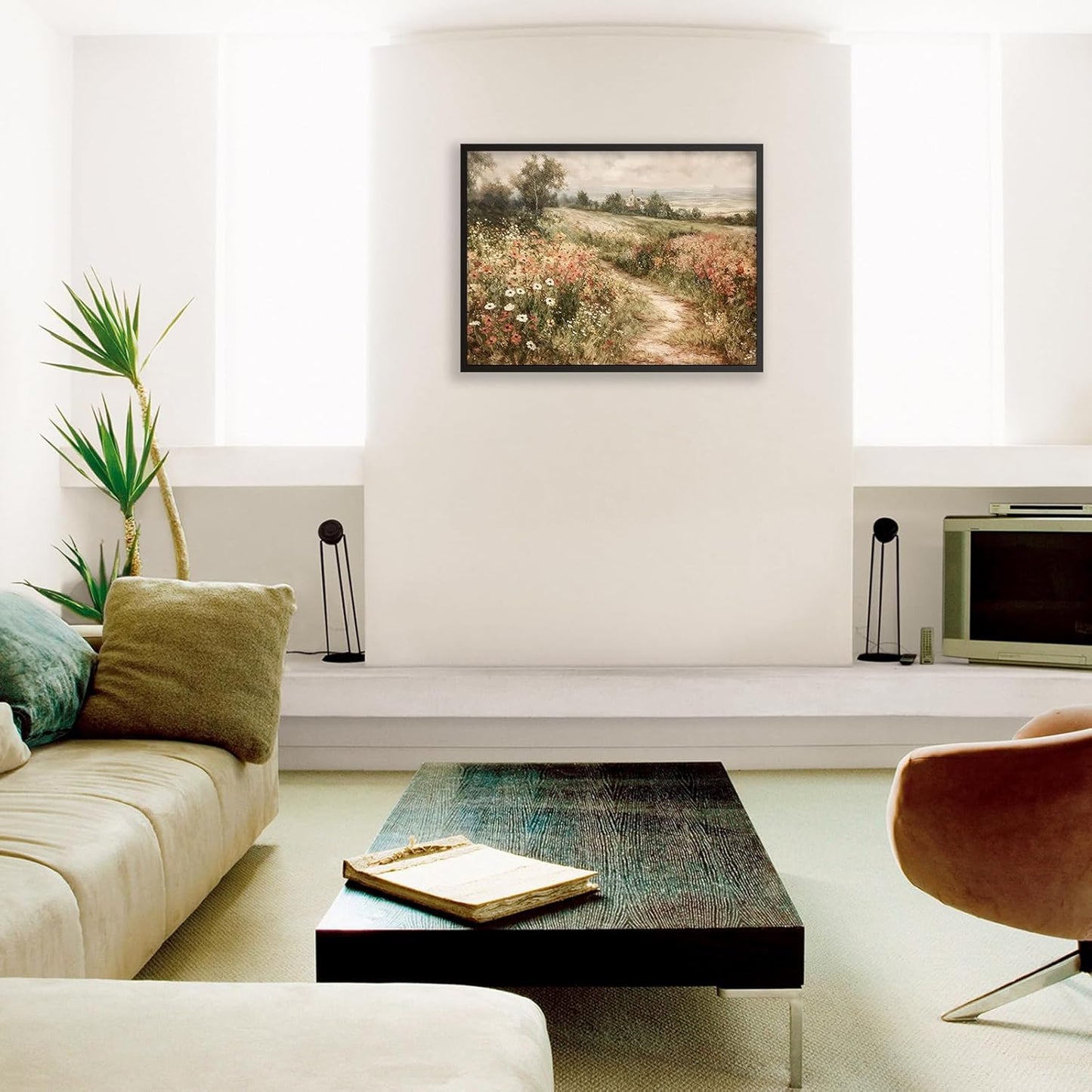 Landscape Wildflower Wall Art Nature Botanical Floral Posters Retro Cottagecore Plant Paintings Canvas Prints 12x16 inch Black Framed for Farmhouse Living Room Wall Decor