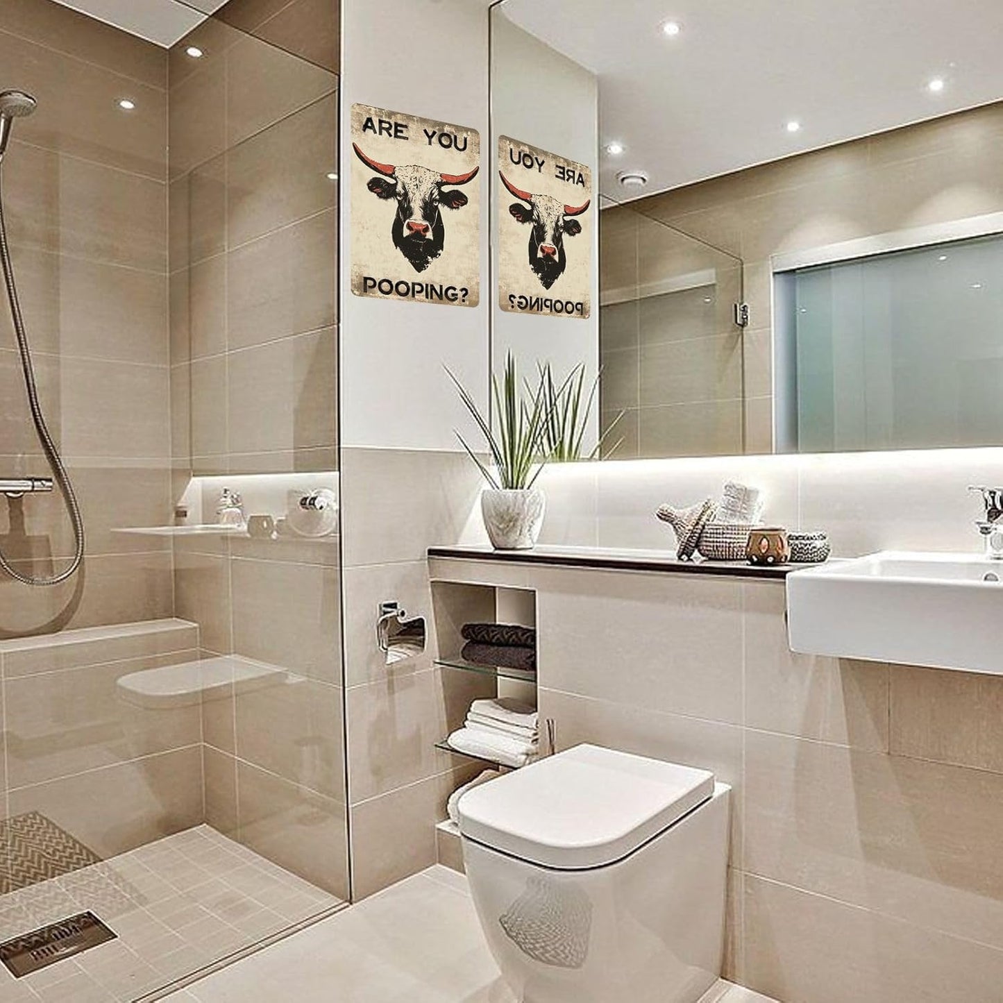 Funny Bathroom Metal Signs Highland Cow Are You Pooping Vintage Tin Sign Wall Decor for Home Washroom Bar Farmhouse 8×12 Inch