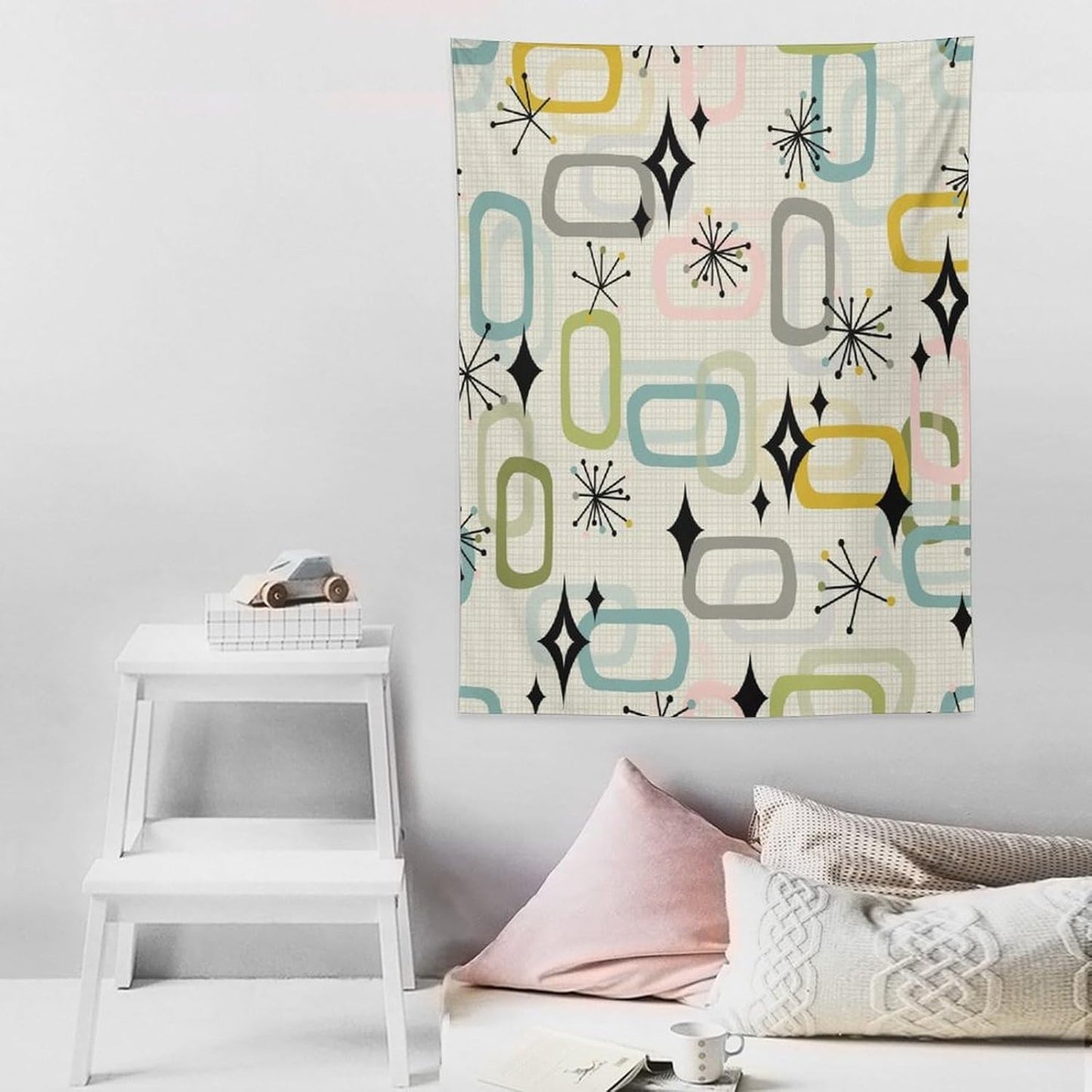 ICMOLYYENLO Boho Medieval Cat Tapestry, Abstract Atomic Starburst Geometric Aesthetic Art Wall Hanging For Bedroom Living Room Dormitory 30x40 Inches