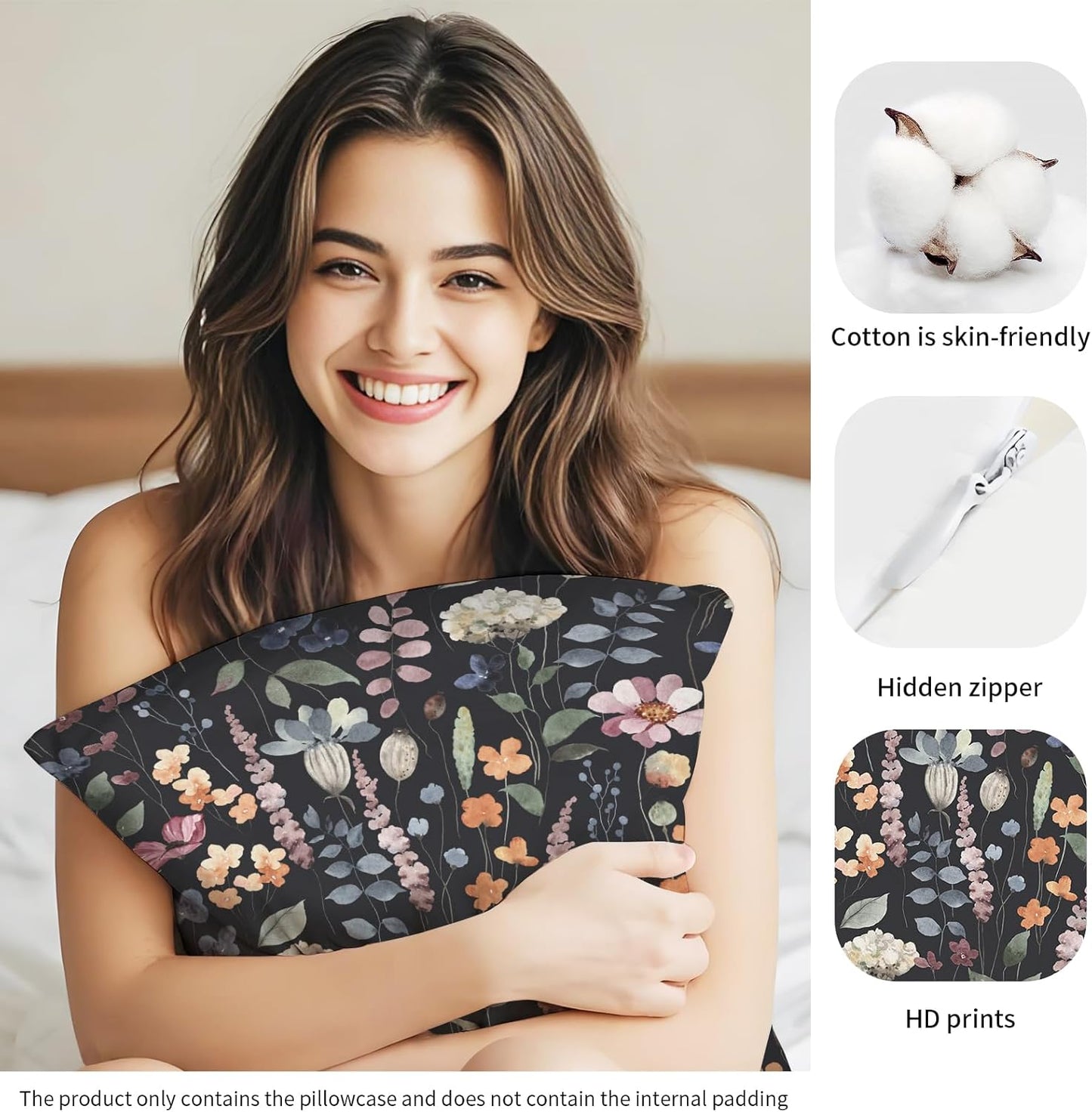 Decorative Throw Pillow Covers 18x18 Inch, Cute Home Decor for Living Room Outdoor Funny Pillowcase Polyester Cushion Case Black Floral