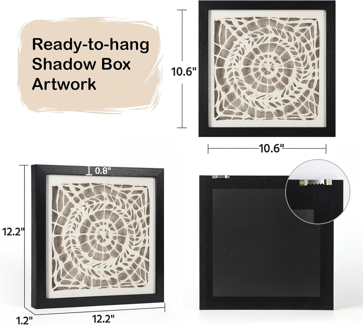 FOLKOR Black and White Abstract Wall Decor for Entryway Staircase Art Gallery, 12" Handmade Paper Artwork Eclectic Home Accent, Geometric Floating Shadow Box Wall Plaque Gift for Birthday Thanksgiving