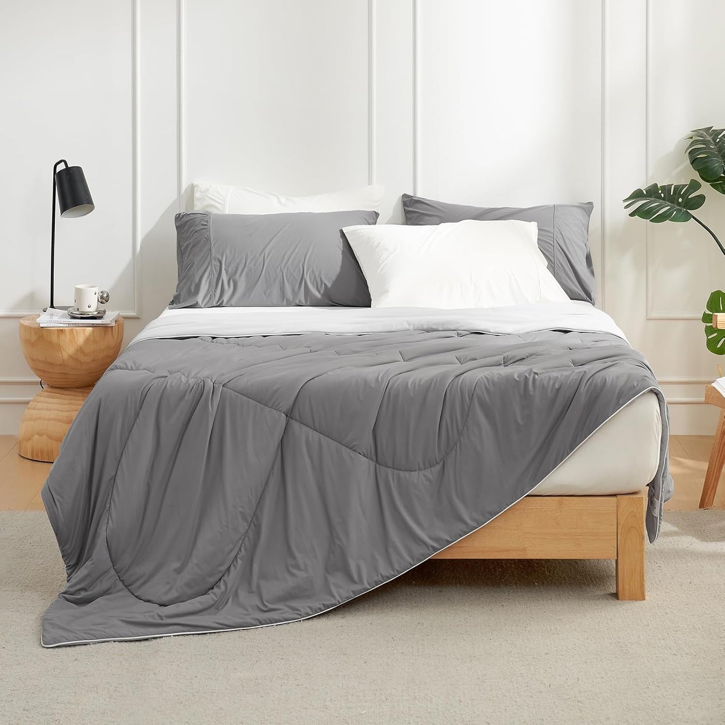 Cozy Bliss Cooling Comforter Twin Size, Cooling Blankets for Hot Sleepers and Night Sweats, Dark Light Gray Summer Comforter for Twin Size Bed, Breathable Soft Lightweight Silk Smooth