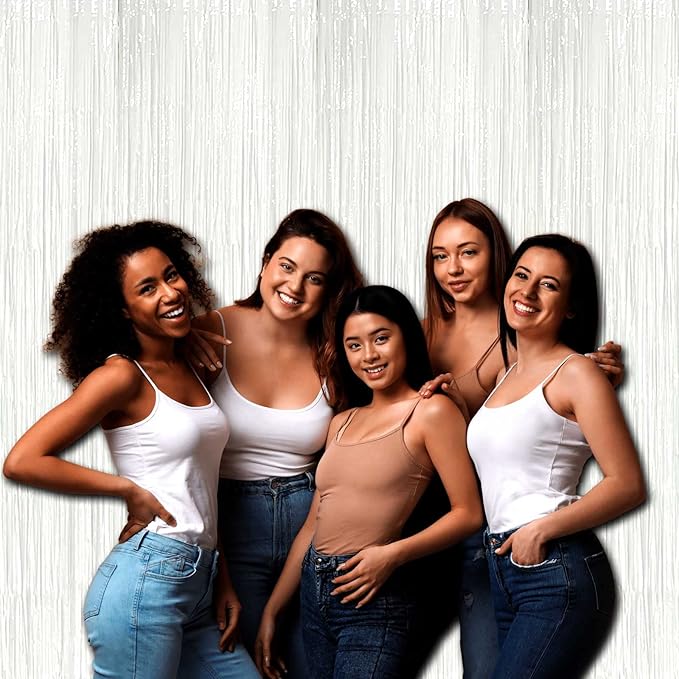 4 Pack White Foil Fringe Curtain Backdrop, 3.3Ft x 9.8Ft Metallic Tinsel Streamers Curtains for Photo Booth, Wedding, Thanksgiving, Birthday, Christmas Party Decoration, One Size