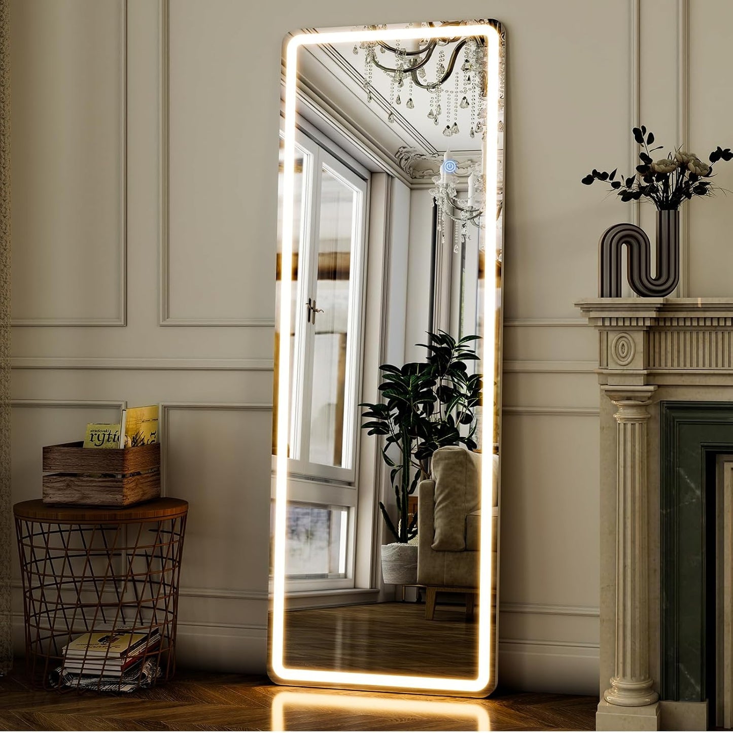 GLSLAND LED Full Length Mirror - 56" x 20" Floor Standing Mirror with Light for Bedroom/Cloakroom -Dimmable & 3 Color Lighting/Wall Mounted Full Body Mirrors