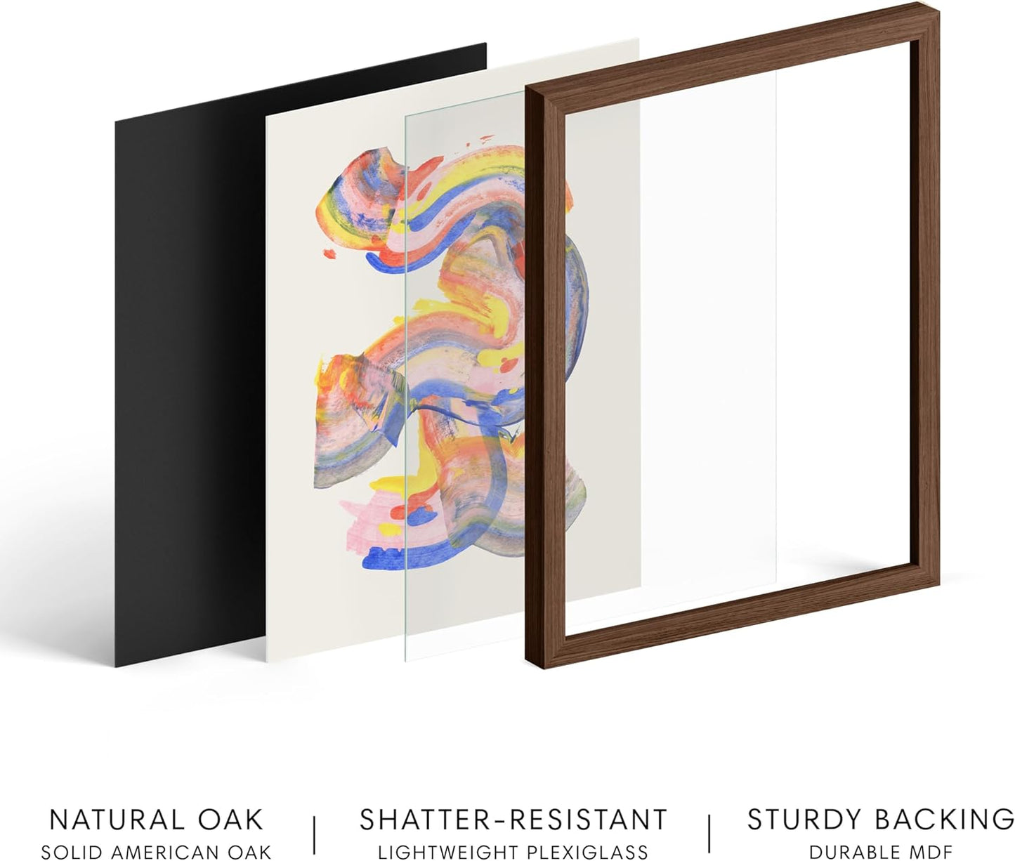 HAUS AND HUES Colorful Abstract Wall Art - Minimalist Retro Picture for Living Room Decor, Red and Pink Modern Wall Art Painting (Abstract Watercolor Swirls, Walnut Frame, 8x10)