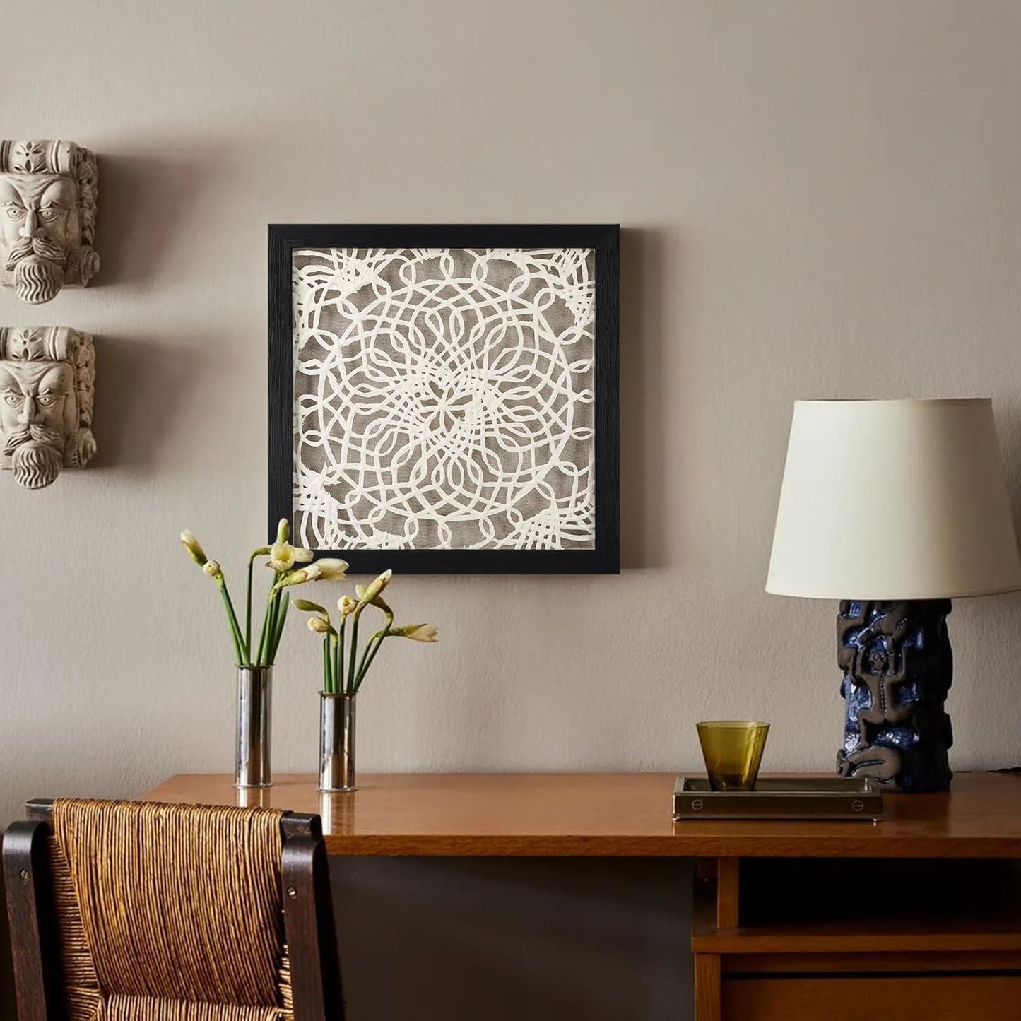 FOLKOR Black and White Framed Wall Art for Living Room, 12" Boho Home Decor Abstract Mandala Artwork, Handmade Rice Paper Shadow Box Art Accent for Housewarming Wedding Gift