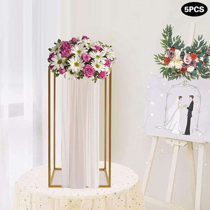 5 Pcs Metal Flower Stand for Wedding Centerpieces Stand Column Vases Wedding Flower Stand Rectangular Geometric Gold Centerpieces Stands for Wedding Decorations Home Party Event (5Pcs 23.62inch)