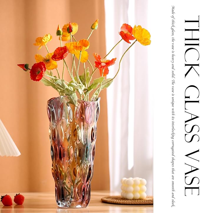 11.6" High Thickened Colorful Glass Flower Vase for Home Decor, Dining Wedding Table Office Holiday Party Centerpiece Decoration