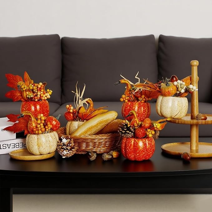 winemana Fall Decorations for Home - Set of 6 Artificial Pumpkin, Berry & Pine Cone Table Centerpiece for Office, Thanksgiving, Bathroom Kitchen Autumn Decor