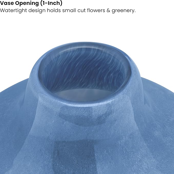 Torre & Tagus 4" Mouth Blown Art Glass Vase for Flowers - Opaque Blue Small Table Vase & Handmade Small Blue Accent for Coastal Home Decor, Neutral Bud Vases as Decorative Shelf Decor or Wedding
