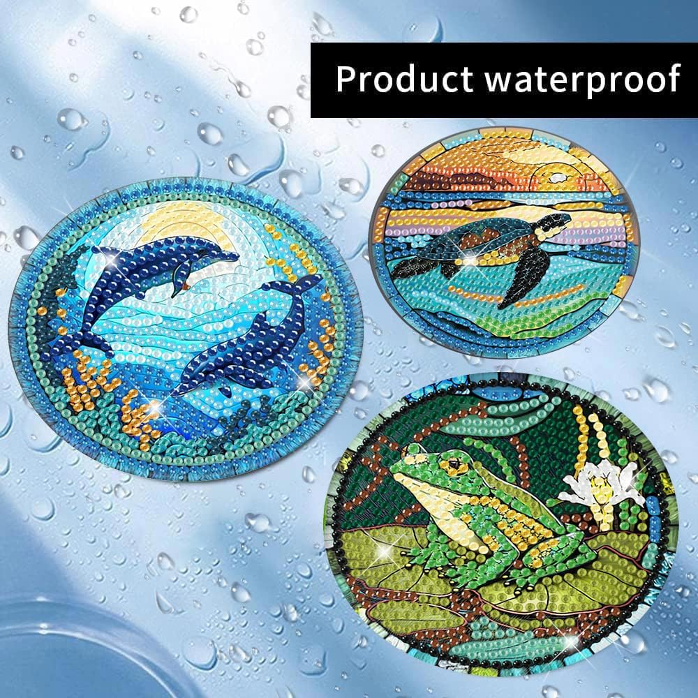 Meothan 8 Pcs Diamond Art Coasters Kits for Adults with Holder Cork Pads, Diamond Dots Art Painting Coasters Crafts Kit for Home Office Decor (Different Animals)