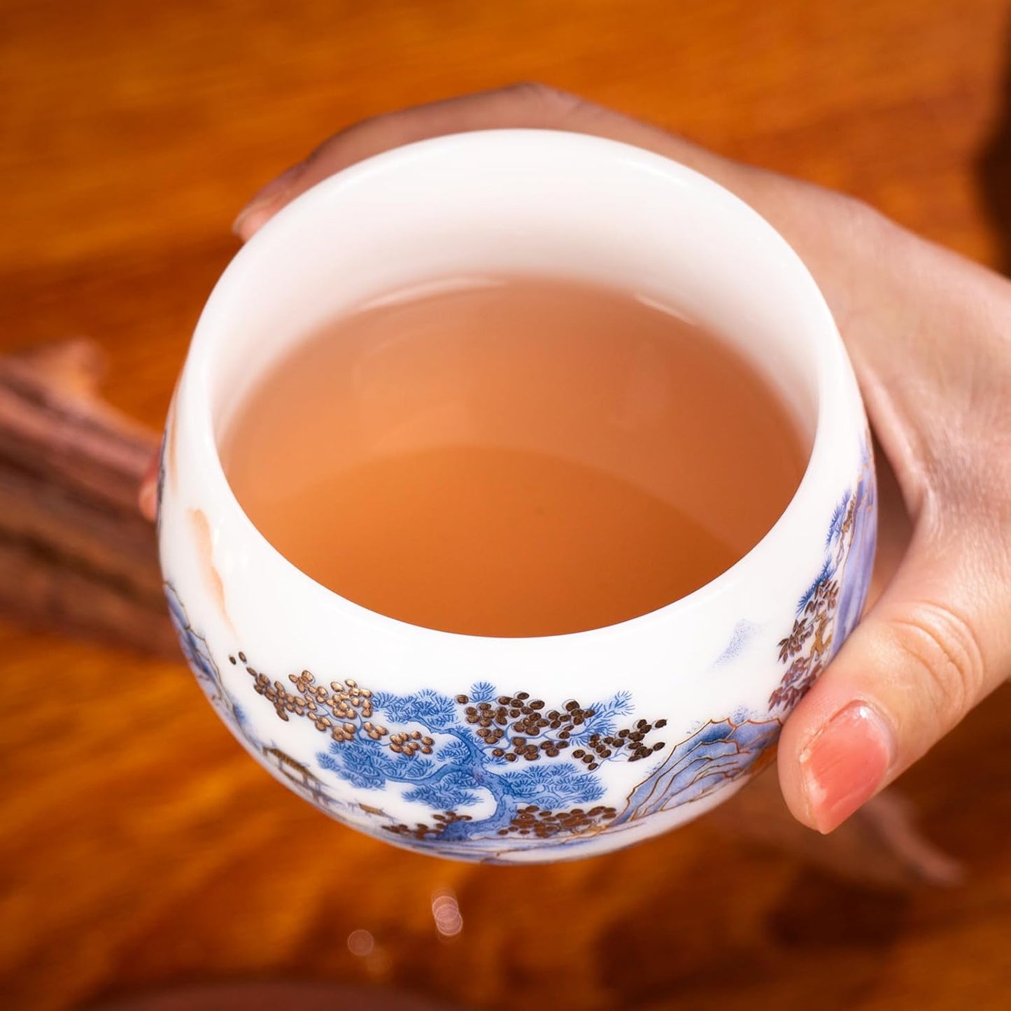 KAMMAK Ceramic Tea Cups Small, Cute Vintage Coffee Cup Set of 2, Porcelain Teacups Espresso Mug, 6.3oz Hand Painted Chinese Afternoon Tea Party Mugs, Birthday Gift for Women Men, Imperial Arhat