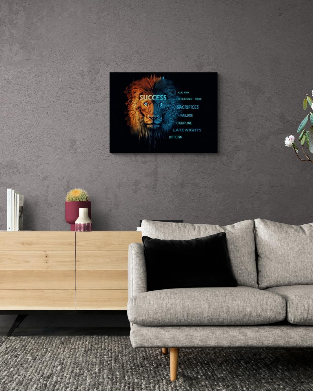 GoForArt Dream Big Motivational Canvas Wall Art, Inspirational Famous Quote Bedroom Living Room Decor, Positive Modern Landscape Mountain Office Dorm Room Poster Print (Success lion01, 12''x18'')