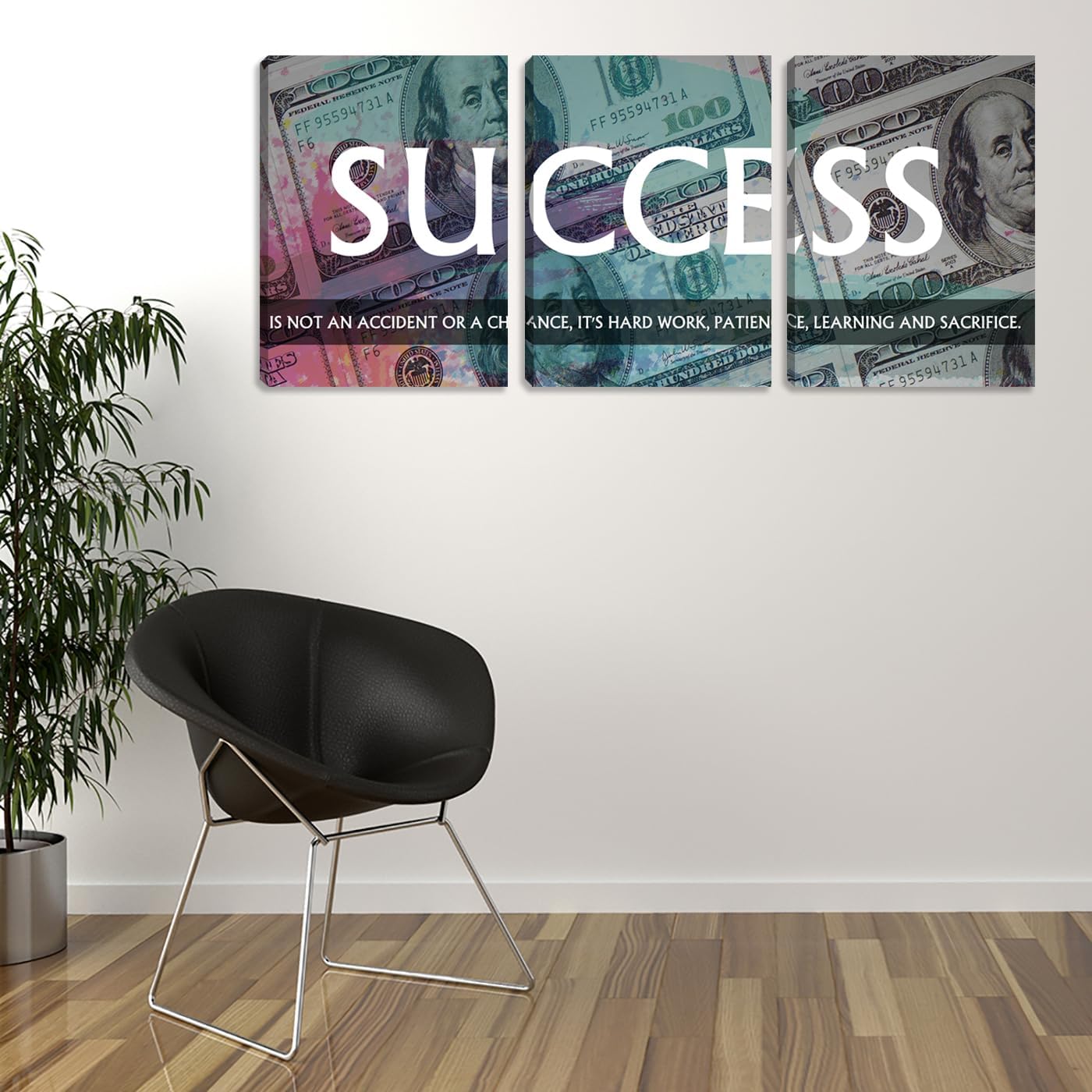 Inspiring Canvas Wall Art Inspirational Success Wall Art Quote Positive Office Decor Motivational Poster 3 Pieces Living Room Bedroom Painting Wall Decor Print Picture Poster Framed (48" Wx24 H)