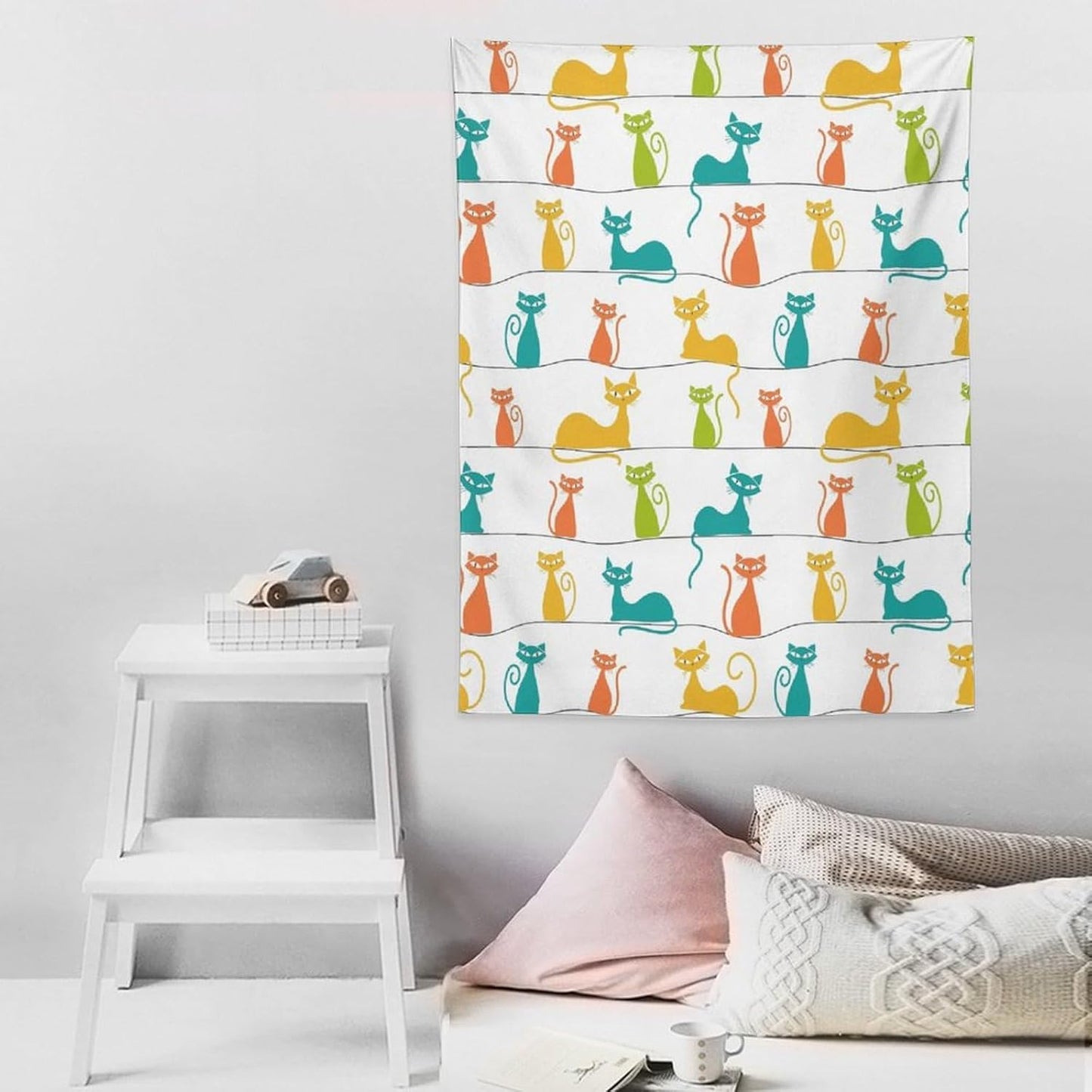 ICMOLYYENLO Boho Medieval Cat Tapestry, Abstract Atomic Starburst Geometric Aesthetic Art Wall Hanging For Bedroom Living Room Dormitory 60x60 Inches