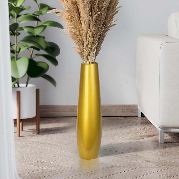 Gold Ceramic Tall Floor Vase,17.7 Inch Large Modern Flower Vases for Home Décor,Wicker Big Floor Vase Decorations for Farmhouse, Living Room,Bedroom,Standing Plastic Vase Decorative Tall