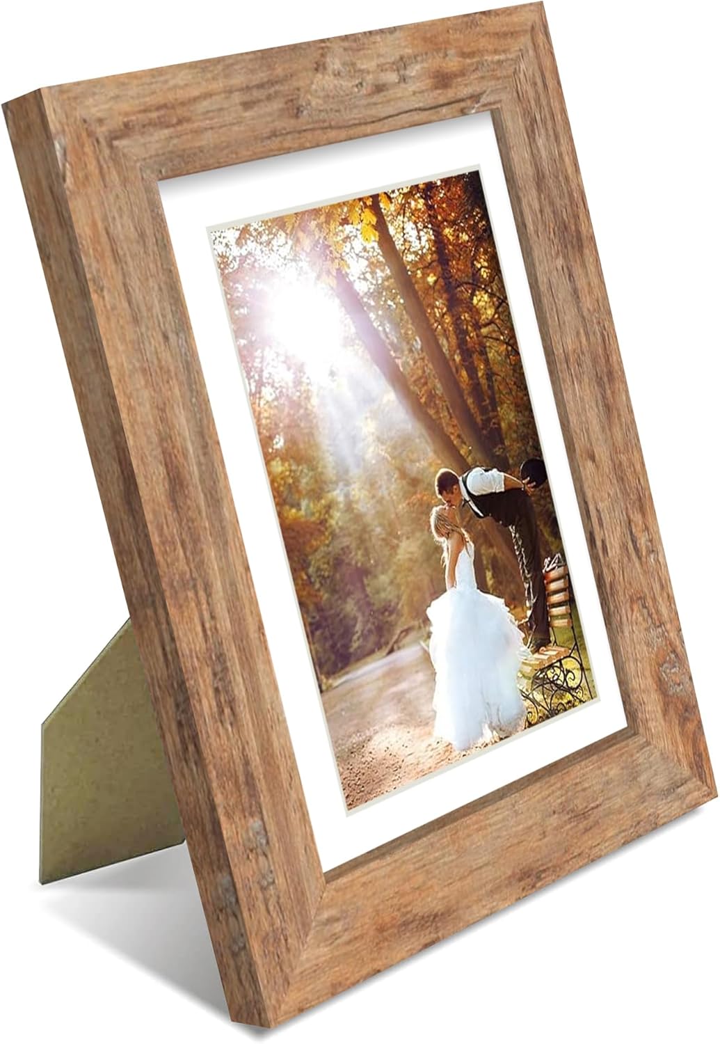 iRahmen 5x7 Picture Frame Set of 2, Rustic Brown Frame with High Definition Glass, Display Pictures 4x6 with Mat or 5 x 7 without Mat, Wood Photo Frame for Table top and Wall Mounting