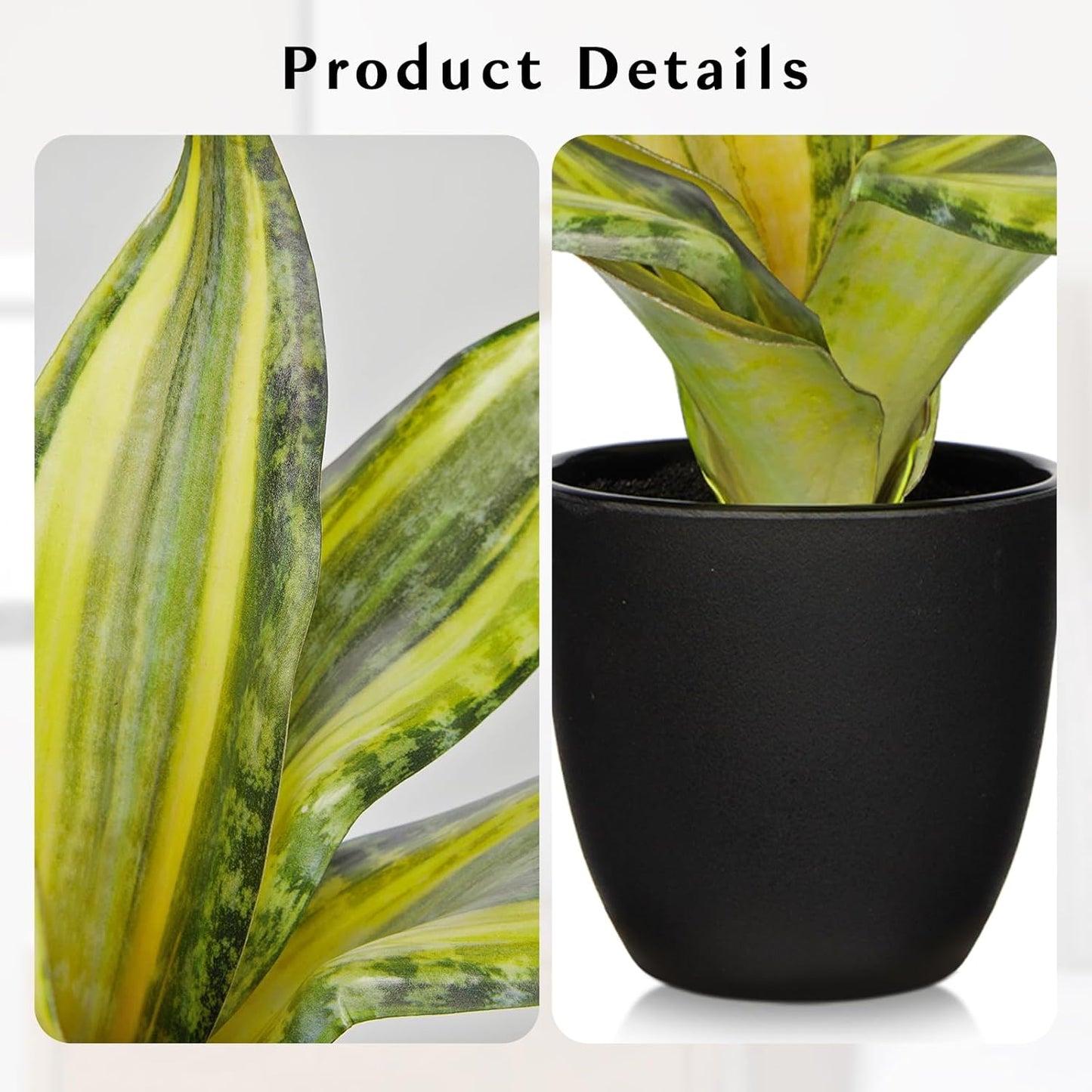 Fake Plant 11.22 Inch Fake Snake Plant Artificial Plants Indoor Sansevieria Faux Plants with Black Pot Artificial Snake Plant for Living Room Bathroom Office Table Centerpieces Shelf Home Decor