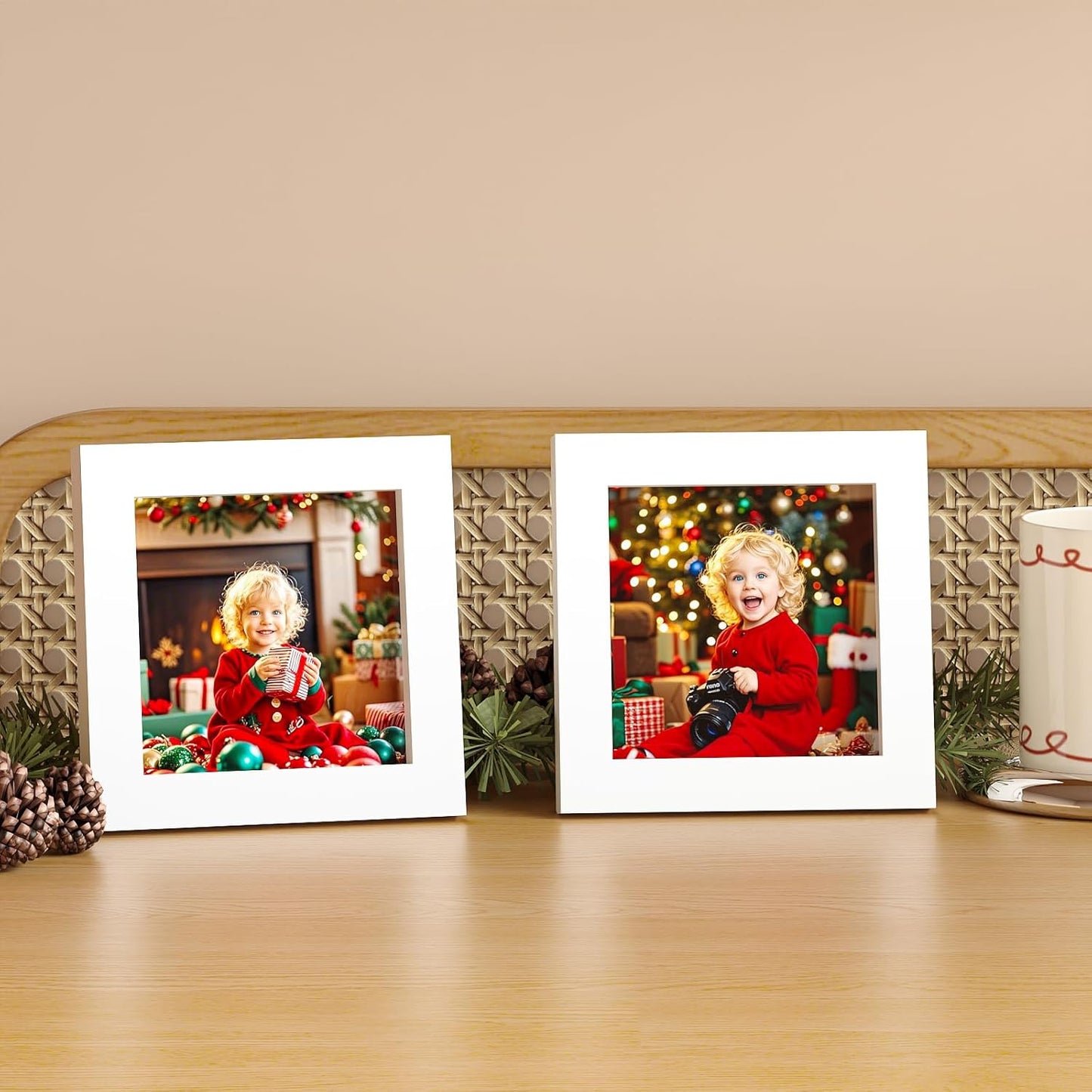 KINLINK 4x4 Picture Frame, White Square Solid Wood Frames for Pictures 4x4 without Mat, Wall and Tabletop Display Photo Frames White 4 Pack