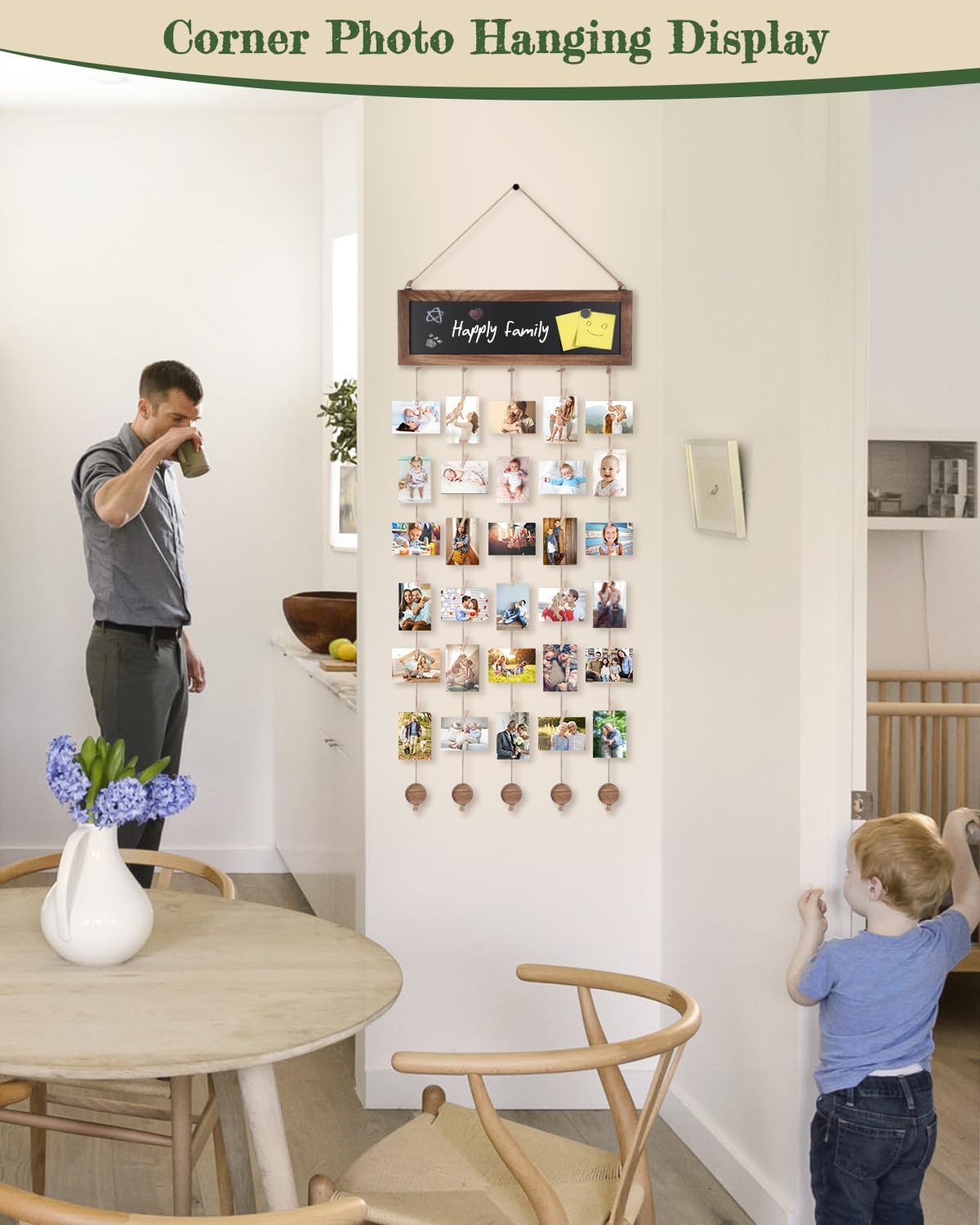 Bikoney 2-Pack Picture Frames Collage Wall Decor Photo Display Photo Board Wood Rustic Frames for Wall Decor and Party with 2 Blackboard and 60 Clips Carbonized Black