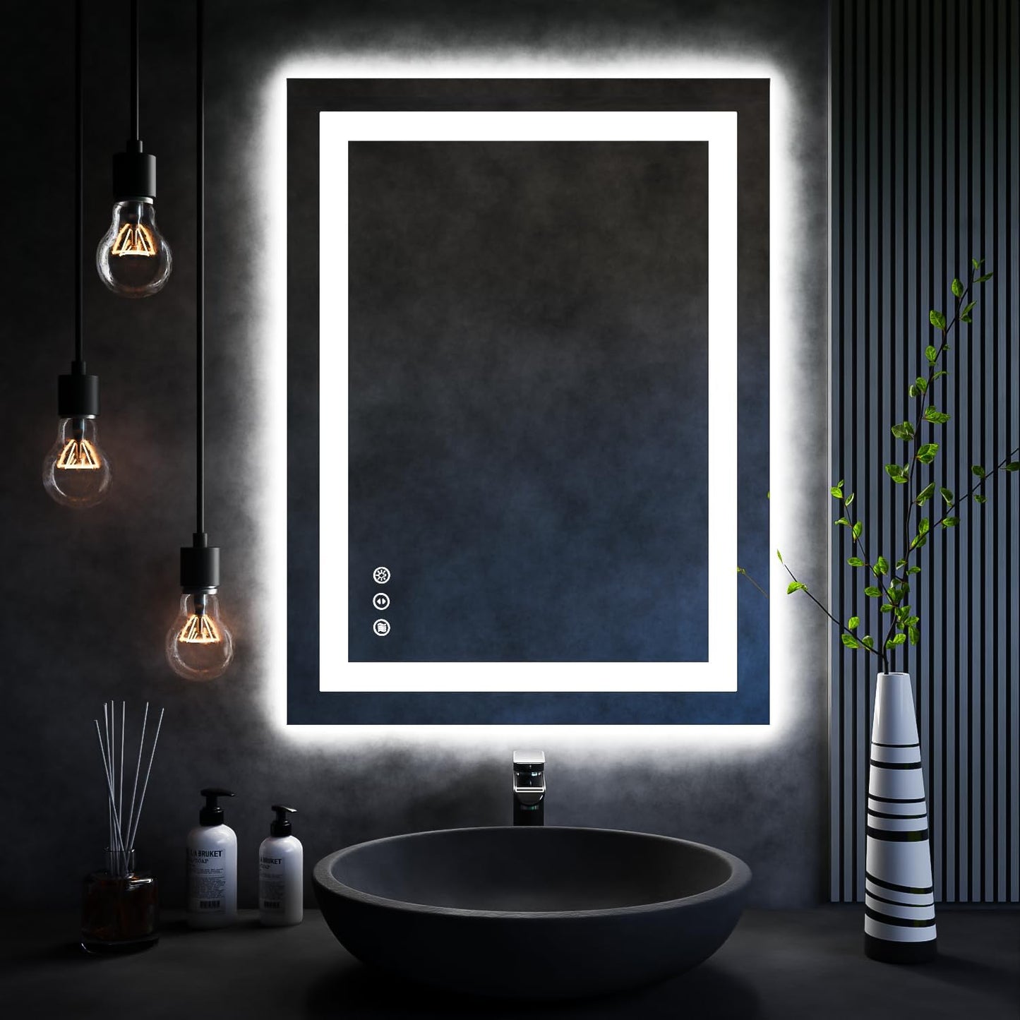 ISKM 32'' x 24'' LED Mirror for Bathroom Lighted Vanity Mirror for Wall Front Lights + Backlit LED Bathroom Mirror Anti-Fog Tempered Glass ETL Listed