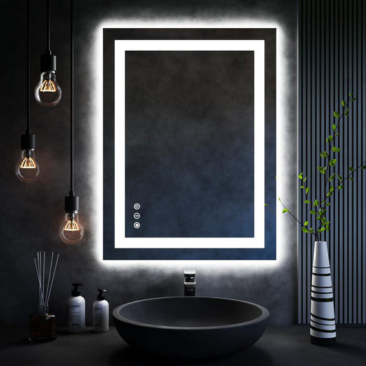 ISKM 32'' x 24'' LED Mirror for Bathroom Lighted Vanity Mirror for Wall Front Lights + Backlit LED Bathroom Mirror Anti-Fog Tempered Glass ETL Listed