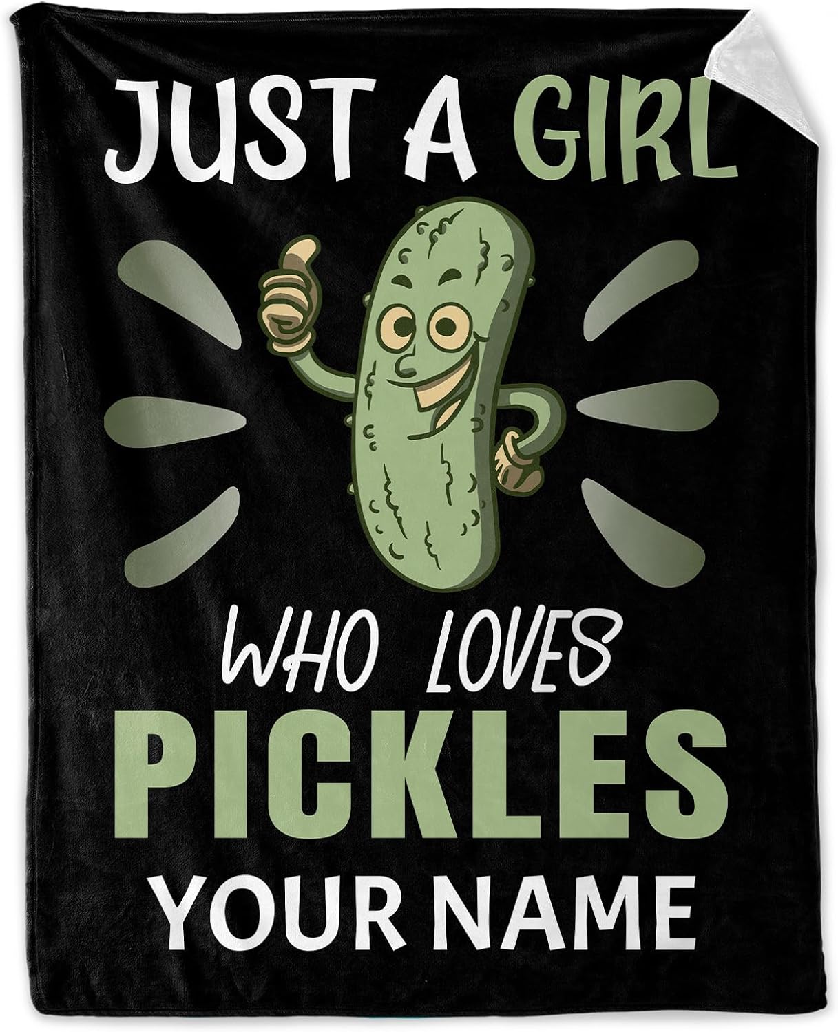 Custom Pickle Blanket for Girls - 60x80 Inches Twin Size with Name - Soft Fuzzy Plush Throws Gift - Black Novelty Throw Blanket for Bed, Couch, Living Room