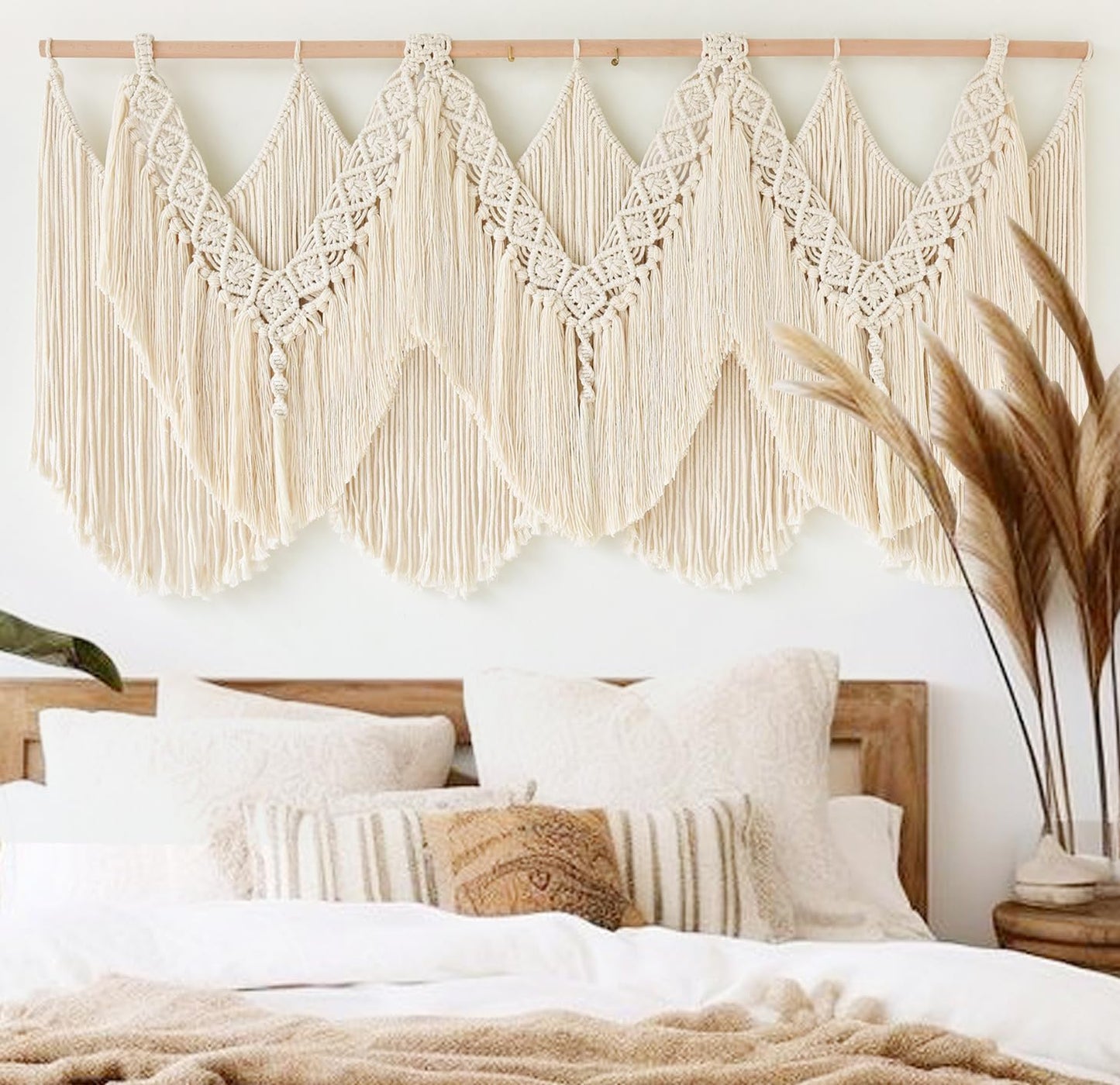 IOWER Macrame Wall Hanging Wedding Hanger Macrame Wall Decor Dorm Craftsmanship Handmade Tassel Knotting Boho Fiber Art Home Room Decor 47" W x 25" L