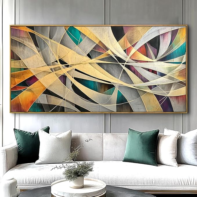 Wall Art - Framed Modern Canvas Abstract Painting for Living Room, Bedroom Home Office Decor, 48x24 Inch Ready to Hang