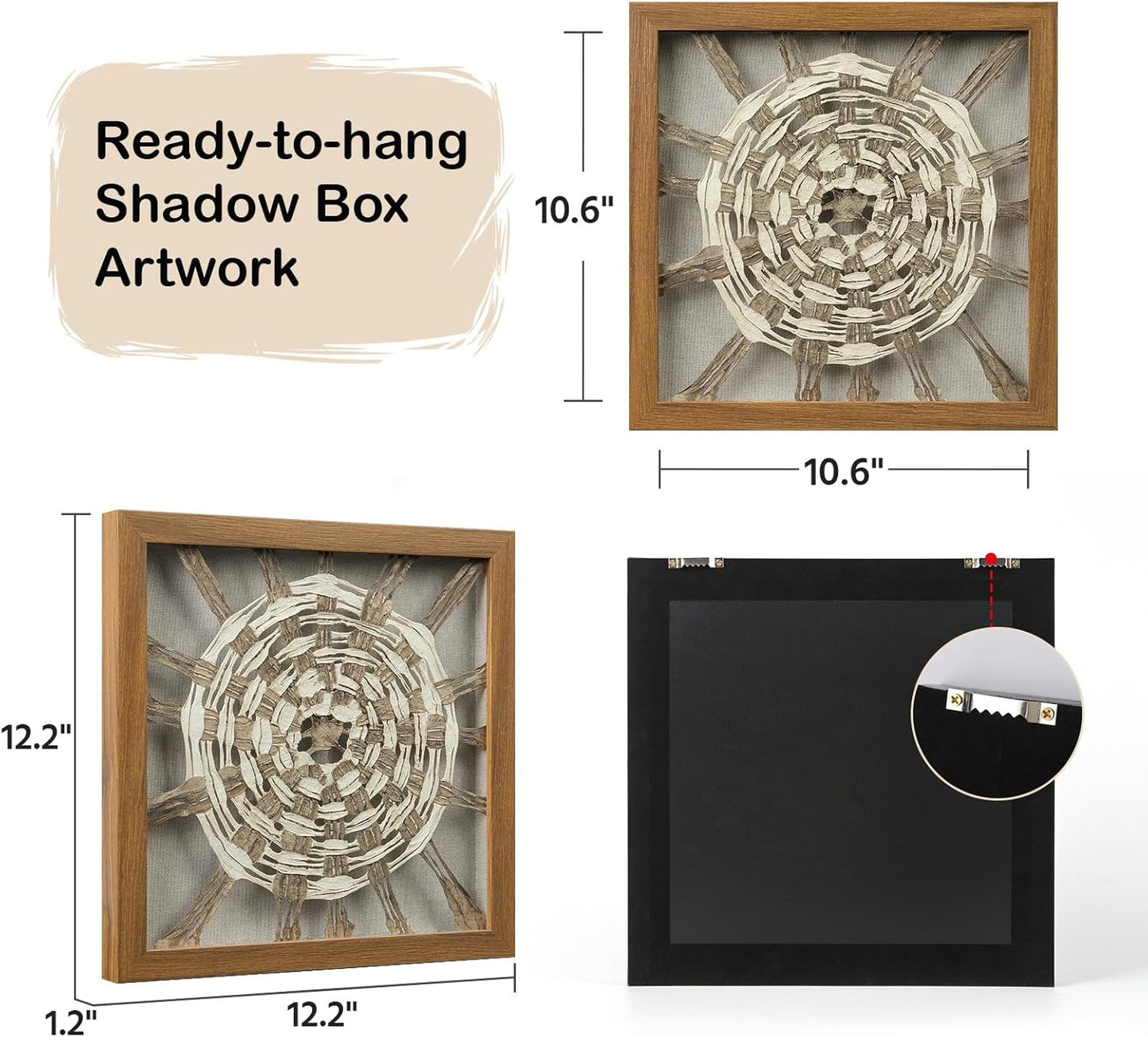 FOLKOR Framed Wall Art for Modern Home Office Apartment, 12" 3D Starburst Shadow Box Wall Accent for Rustic Farmhouse Living Room Bedroom Classroom, Natural Geometric Hanging Artwork Panel