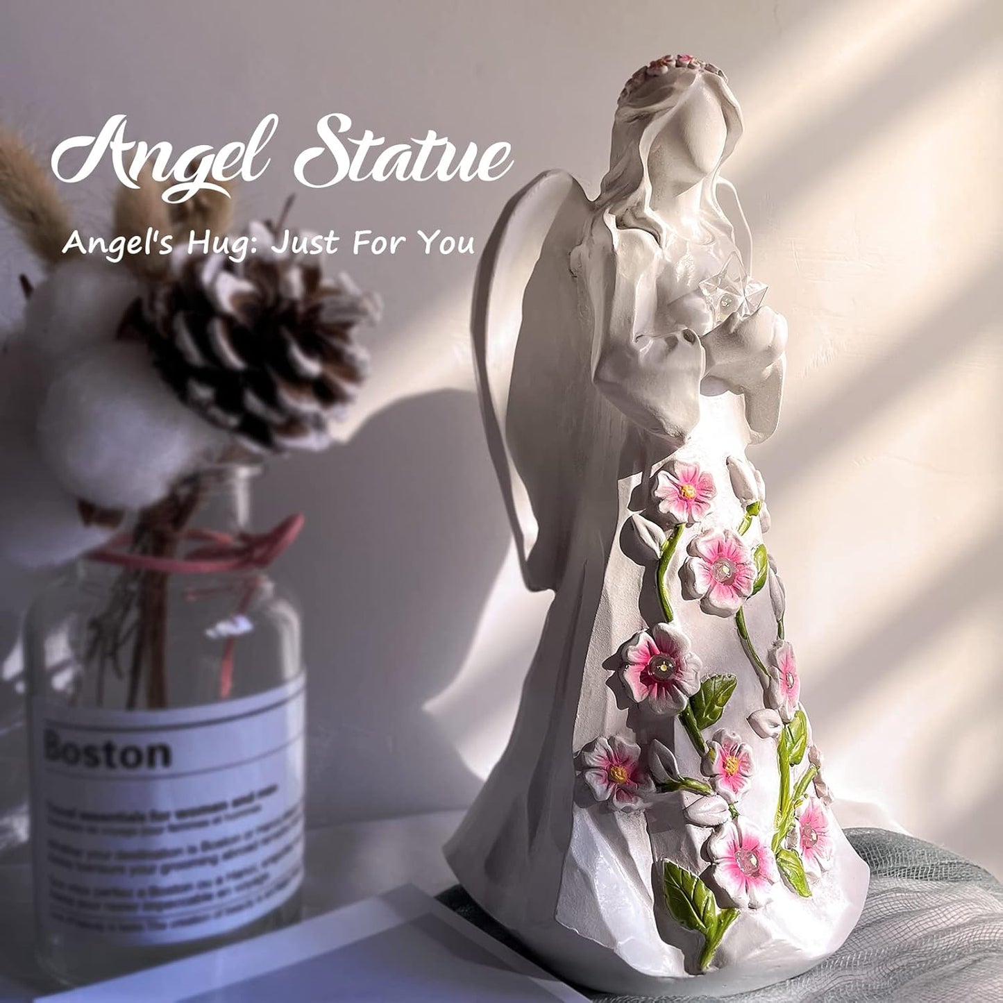 Guardian Angel Figurines with Light Star Battery Operated Angel Statue Decor, Birthday Gift for Grandma Grandmother Aunt Birthday Gift (with Timing Function)