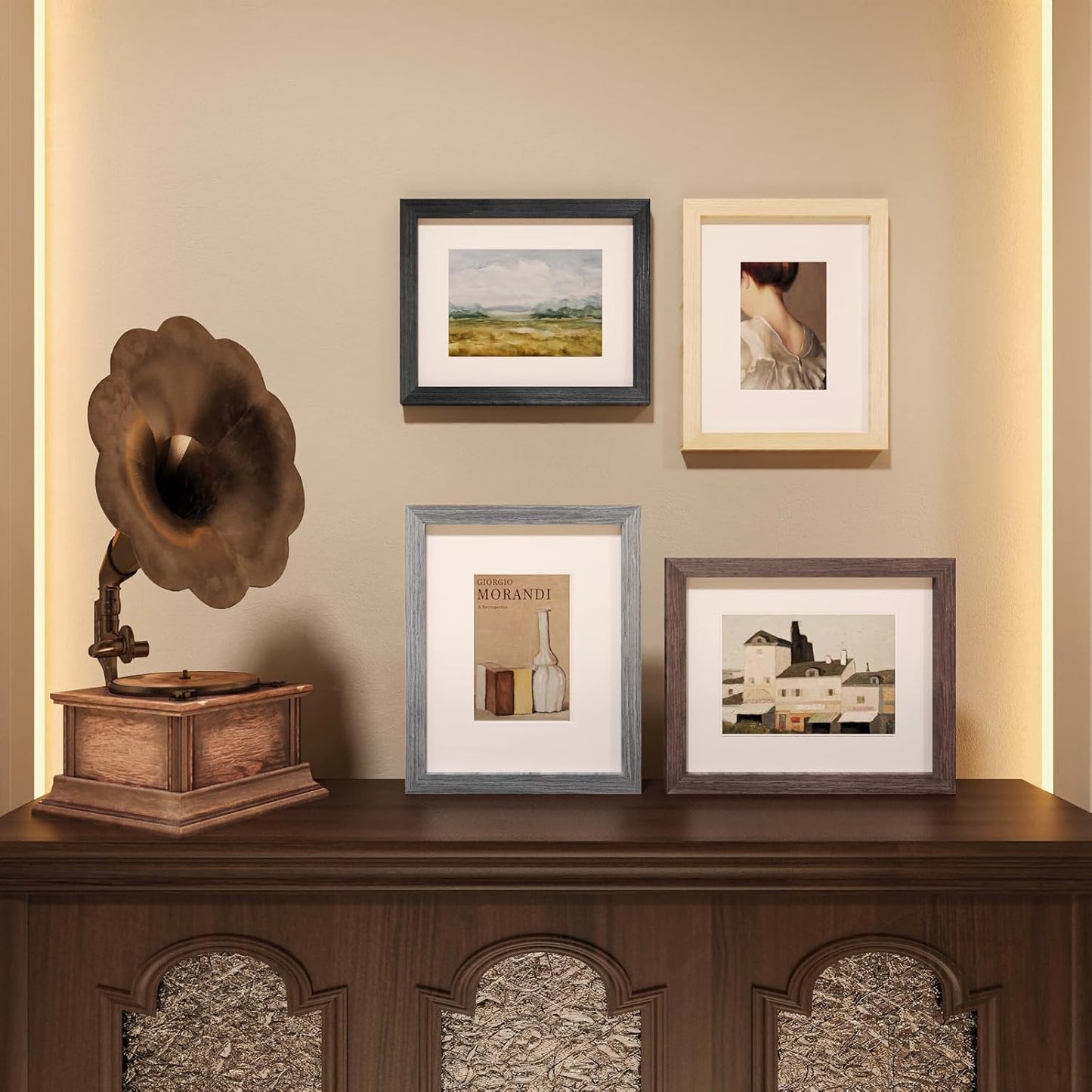 Egofine 8x10 Picture Frame Set of 4, Made of Solid Wood Multicolor Photo Frames Covered by Plexiglass 4x6 and 5x7 with Mat or 8x10 without Mat, for Table Top Display and Wall Mounting Mixed Colors