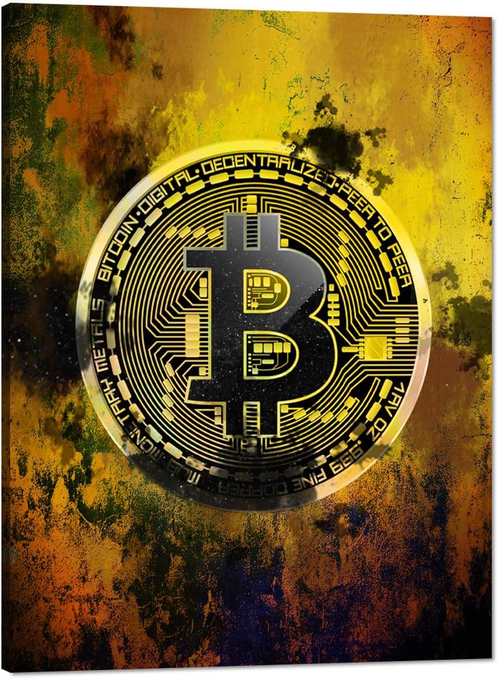 Bitcoin Wall Art - Hodl Crypto Motivational Canvas Print, Framed Blockchain Quotes Decor for Office Bedroom, Wooden Frame Ready to Hang (18"x24")