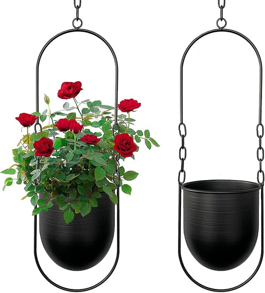 Metal Hanging Planters, 2pcs Black Hanging Planters for Indoor & Outdoor Plants, No Plant incld