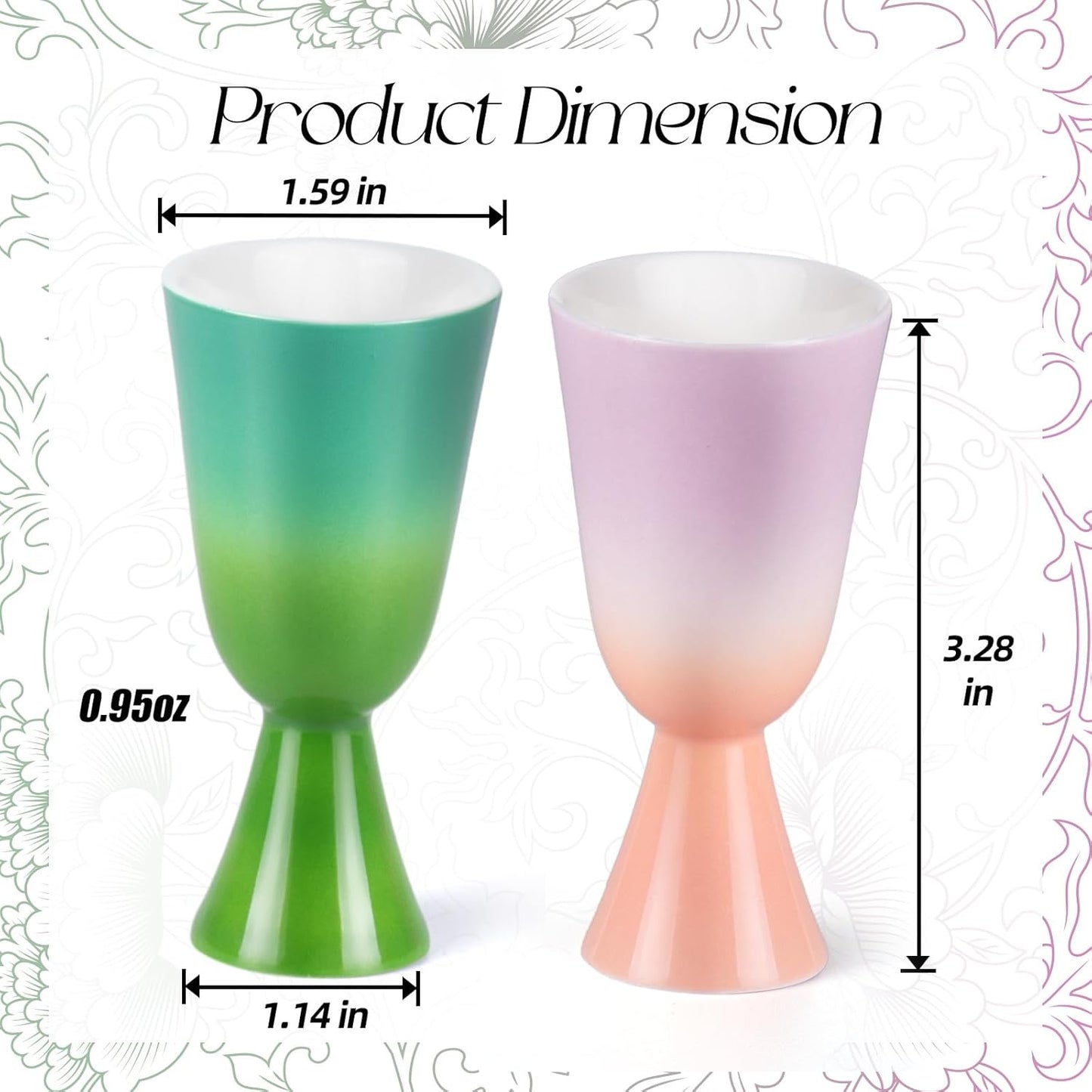 KAMMAK Ceramic Tea Cups Small, Cute Vintage Coffee Cup Set of 2, Porcelain Teacups Espresso Mug, 0.9oz Hand Painted Chinese Afternoon Tea Party Mugs, Birthday Gift for Women Men, Xingchun Chuluo